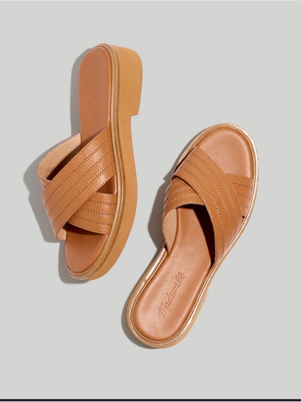 Madewell Alina Tan Leather Slide Sandals